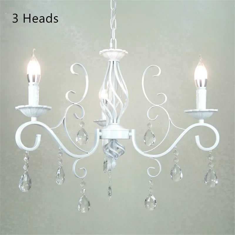 Retro White Metal Crystal Chandelier with E14 Candle Lights