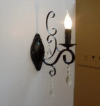Black Wrought Iron Crystal Candle Wall Lamp