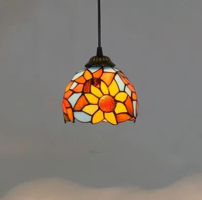 Stained Glass Pendant Light - Vintage Mediterranean Hanging Lamp for Home Decor