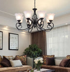 Traditional Metal Body Glass Chandelier, E27 LED Bulb, European Style Lighting Fixture