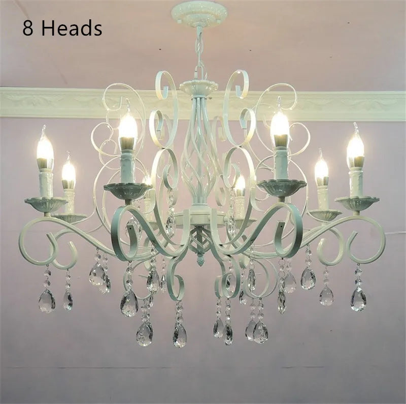 Retro White Metal Crystal Chandelier with E14 Candle Lights