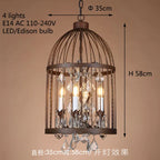Retro Vintage Crystal Chandelier Wrought Iron Cage Lighting E14 220V Lamp