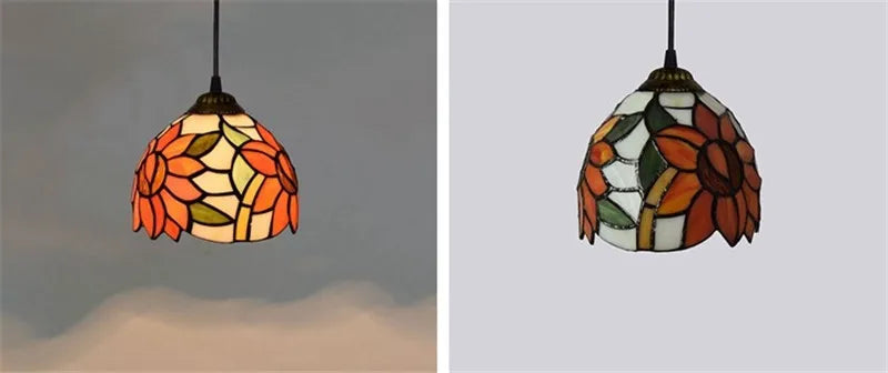 Stained Glass Pendant Light - Vintage Mediterranean Hanging Lamp for Home Decor