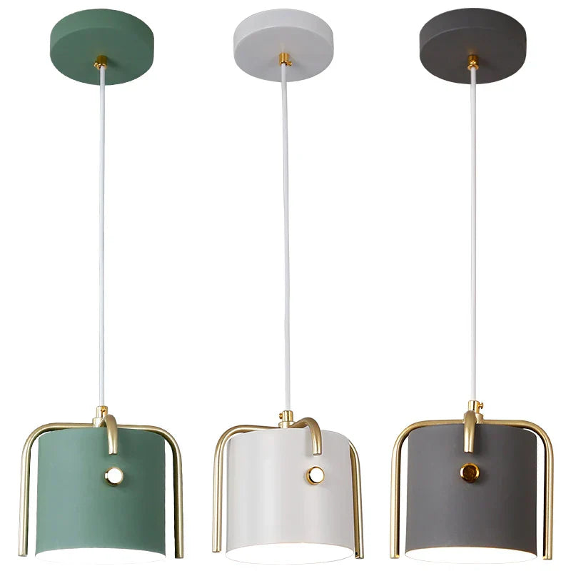 Nordic Wood Pendant Lights by - LED Hang Lamp with Colorful Aluminum Fixture
