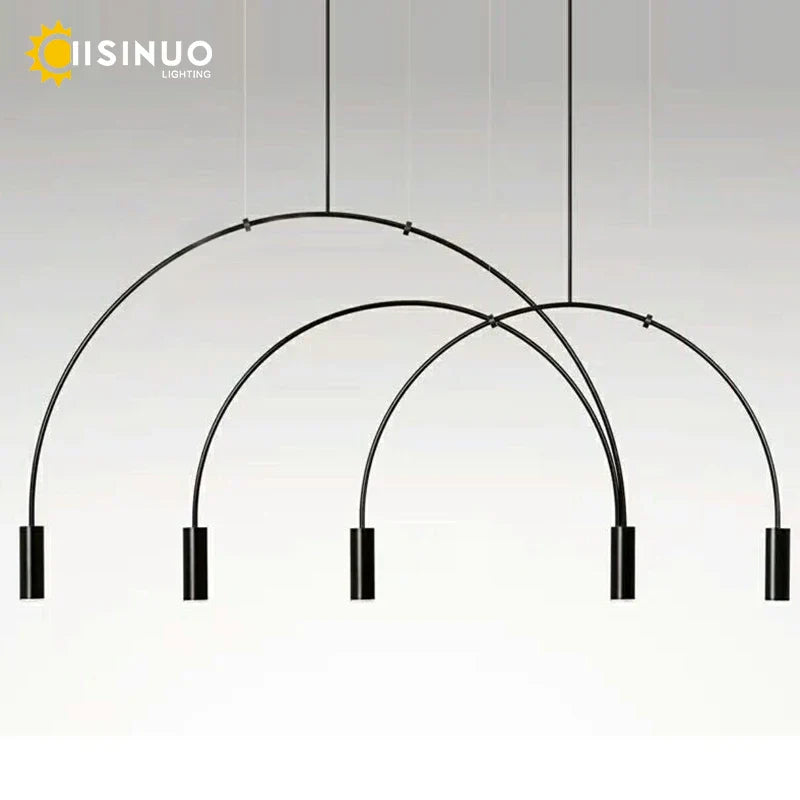 Line Art Black Semicircle Pendant Light for Living Room, Bar, Coffee Shop