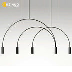 Line Art Black Semicircle Pendant Light for Living Room, Bar, Coffee Shop