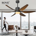 66" Modern LED Brown Ceiling Fan with Remote Control for Living Room