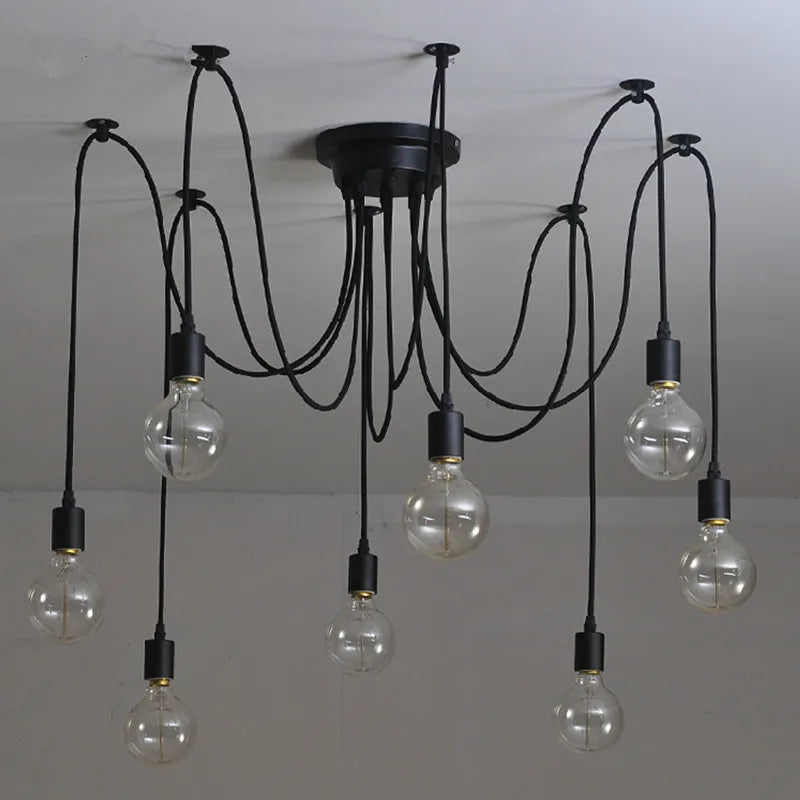 Spider Black Pendant Light: Industrial Edison Chandelier, Ceiling Mount, DIY Fixture