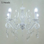Retro White Metal Crystal Chandelier with E14 Candle Lights