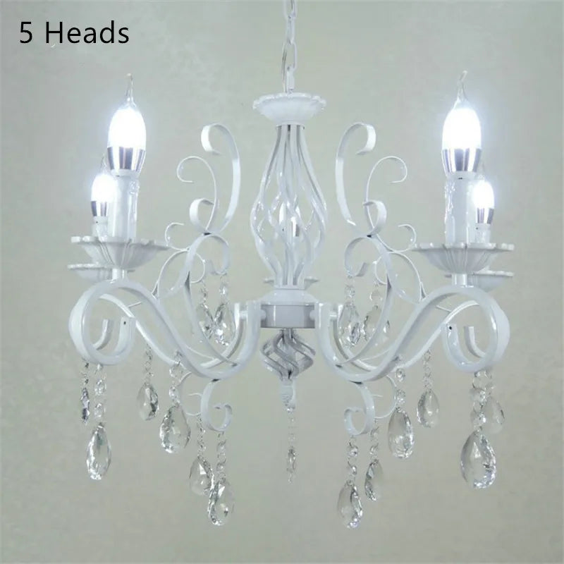 Retro White Metal Crystal Chandelier with E14 Candle Lights