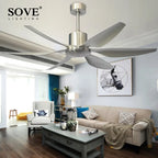 66" Modern LED Brown Ceiling Fan with Remote Control for Living Room