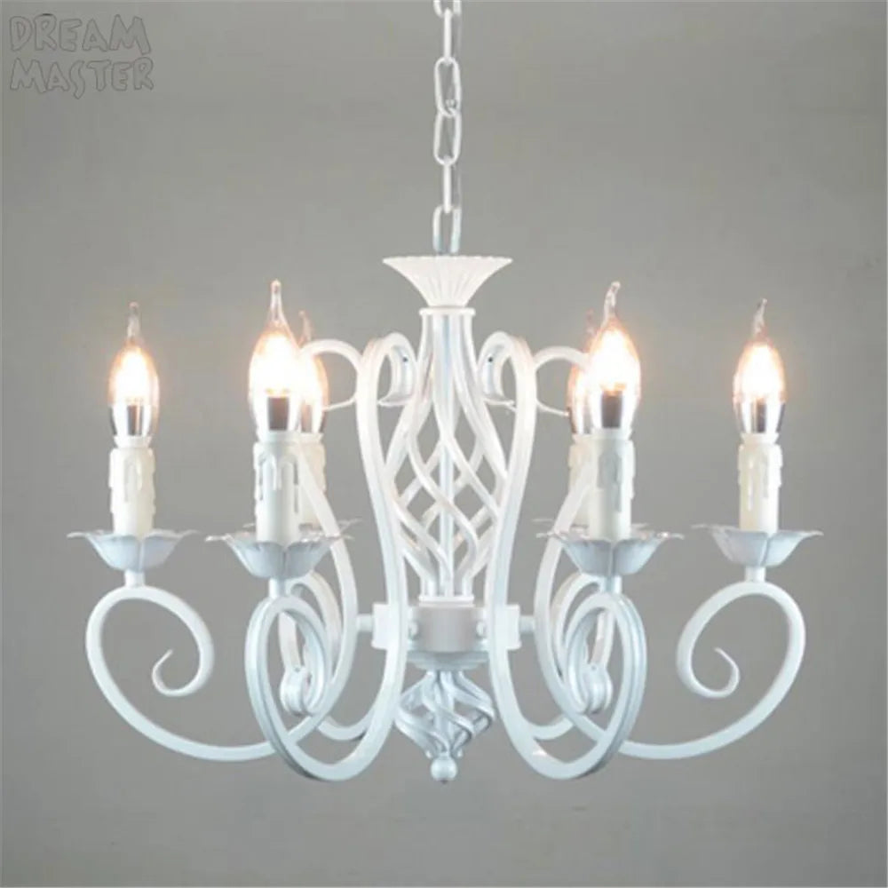White Nordic Chandelier Wrought Iron Lustre Lamp for Living Room Bedroom Lighting