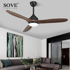 Black Wood Industrial Ceiling Fan Remote Control DC 220v