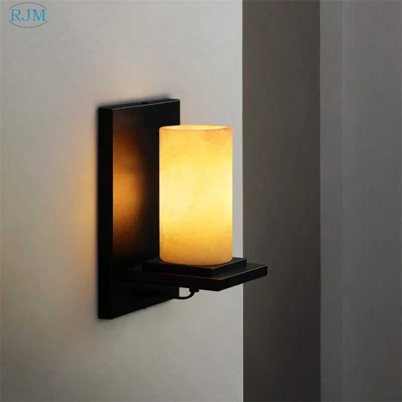 Marble Wall Lamp: European Industrial Style Vintage Iron Stone LED Light for Home Decor