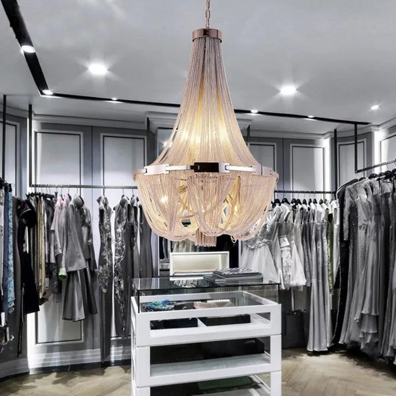 Silver Aluminum Chain Chandelier Post Modern Luxury Lighting