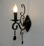 Black Wrought Iron Crystal Candle Wall Lamp