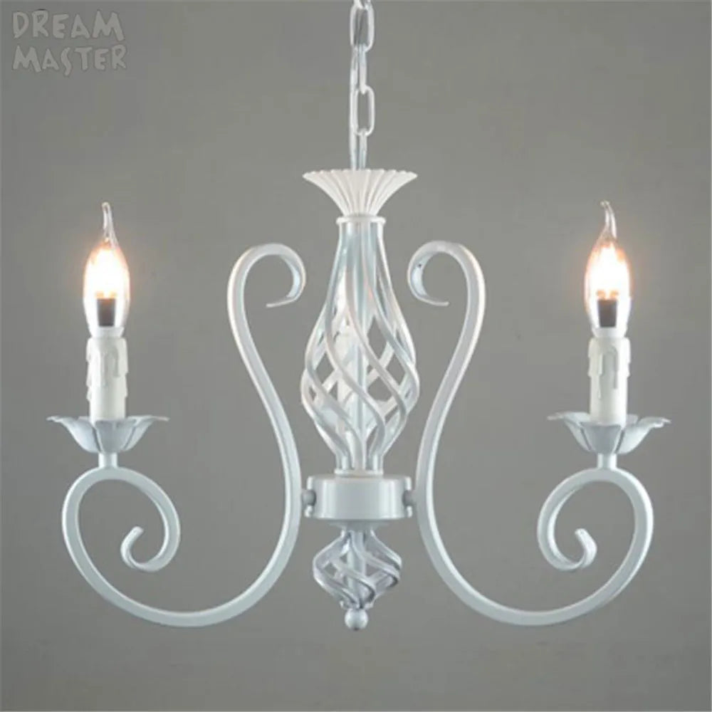 White Nordic Chandelier Wrought Iron Lustre Lamp for Living Room Bedroom Lighting