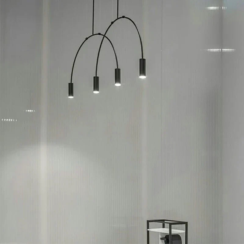 Line Art Black Semicircle Pendant Light for Living Room, Bar, Coffee Shop