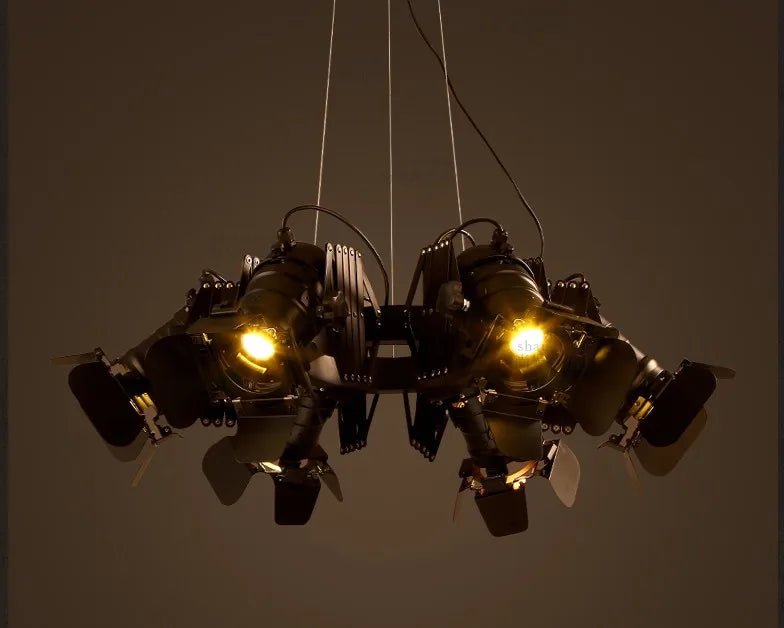 Vintage Loft Industrial Chandelier with Telescopic Spotlights