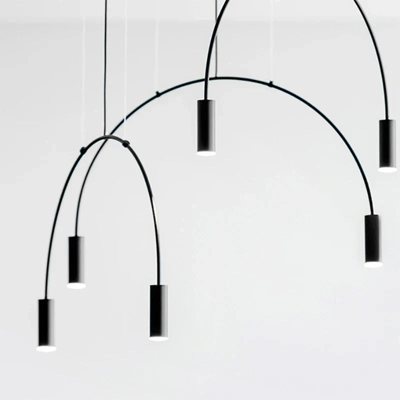 Line Art Black Semicircle Pendant Light for Living Room, Bar, Coffee Shop