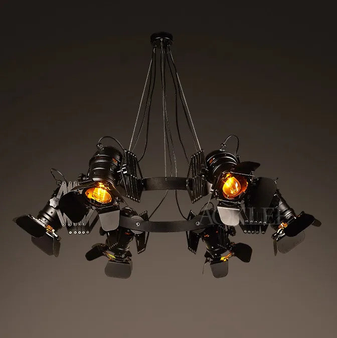 Vintage Loft Industrial Chandelier with Telescopic Spotlights