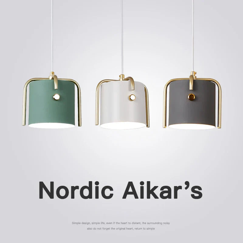 Nordic Wood Pendant Lights by - LED Hang Lamp with Colorful Aluminum Fixture