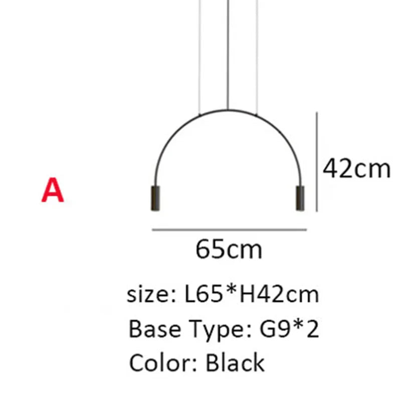 Line Art Black Semicircle Pendant Light for Living Room, Bar, Coffee Shop