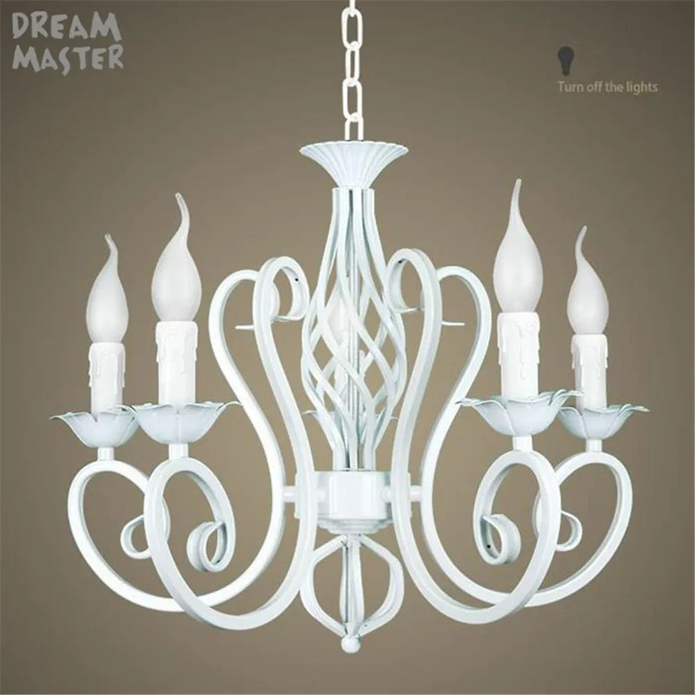 White Nordic Chandelier Wrought Iron Lustre Lamp for Living Room Bedroom Lighting