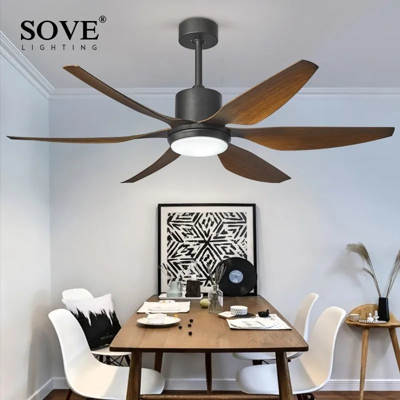 66" Modern LED Brown Ceiling Fan with Remote Control for Living Room