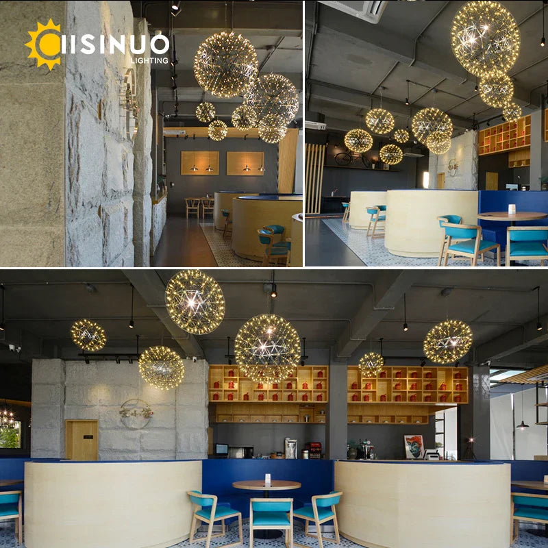 LED Spark Ball Chandelier Fireworks Pendant Light - Modern Luxury Stainless Steel