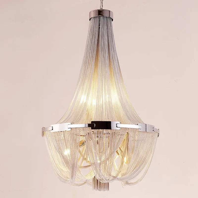 Silver Aluminum Chain Chandelier Post Modern Luxury Lighting