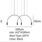 Line Art Black Semicircle Pendant Light for Living Room, Bar, Coffee Shop