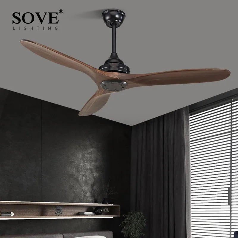 Black Wood Industrial Ceiling Fan Remote Control DC 220v