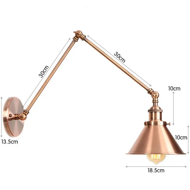 Black Copper Vintage Wall Sconce with Long Arm for Home Bedroom