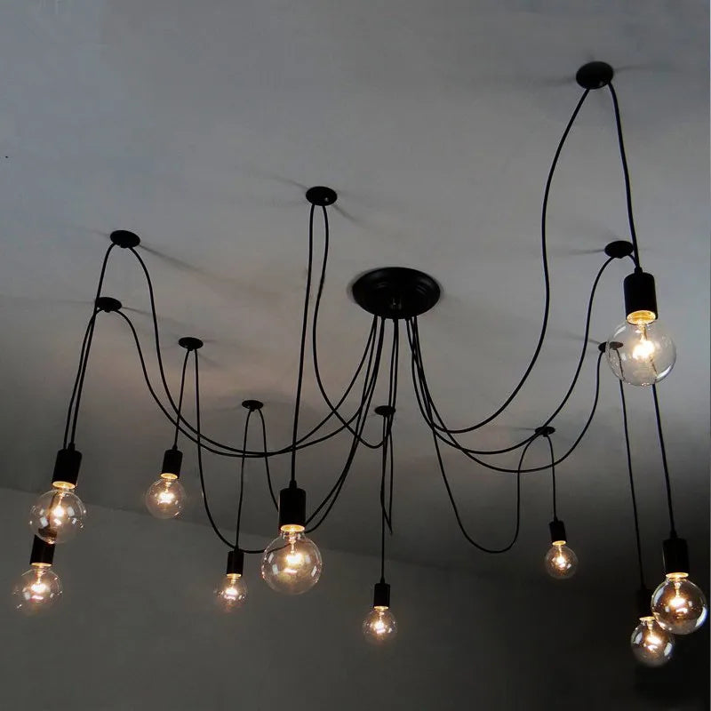 Spider Black Pendant Light: Industrial Edison Chandelier, Ceiling Mount, DIY Fixture