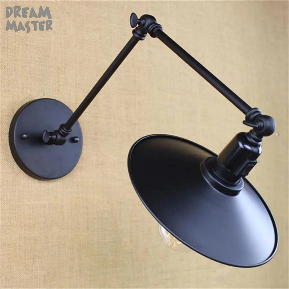 Industrial Swing Arm Wall Lamp Black Switch On Off Sconces Iron