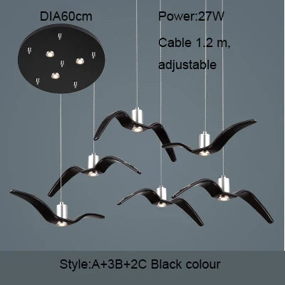 Seagull Pendant Lamp - Resin Silhouette Night Birds Sky Freedom Theme