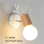 Modern Deer Antlers LED Wall Light Black White Solid Wood Novelty Animal Wall Lamp