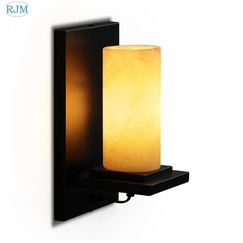 Marble Wall Lamp: European Industrial Style Vintage Iron Stone LED Light for Home Decor