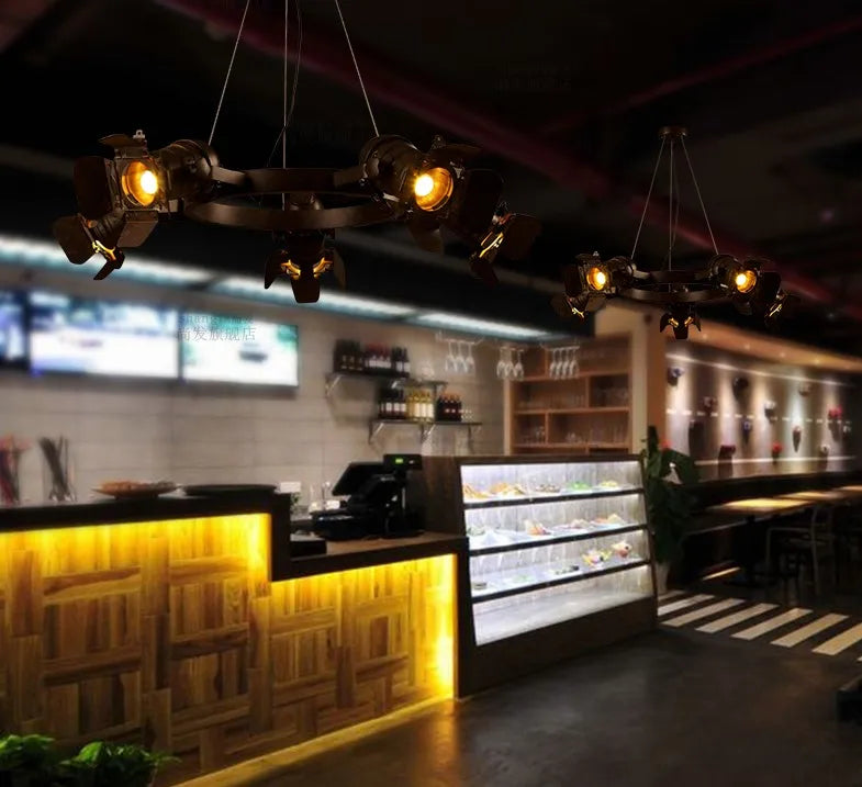 Vintage Loft Industrial Chandelier with Telescopic Spotlights