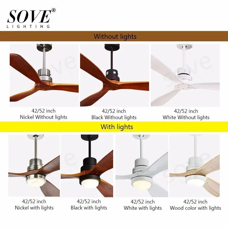 52" Wood Ceiling Fan Remote Control 3 Blades for Home Living Bedroom
