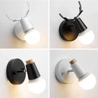Modern Deer Antlers LED Wall Light Black White Solid Wood Novelty Animal Wall Lamp