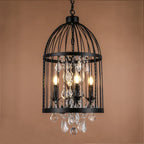 Retro Vintage Crystal Chandelier Wrought Iron Cage Lighting E14 220V Lamp