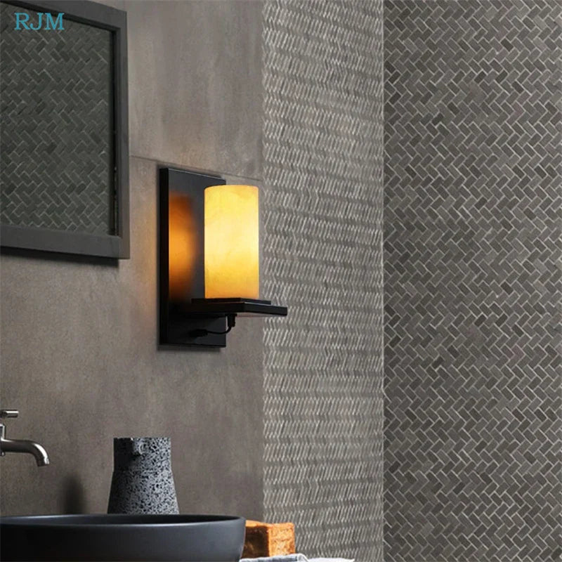 Marble Wall Lamp: European Industrial Style Vintage Iron Stone LED Light for Home Decor