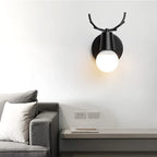 Modern Deer Antlers LED Wall Light Black White Solid Wood Novelty Animal Wall Lamp