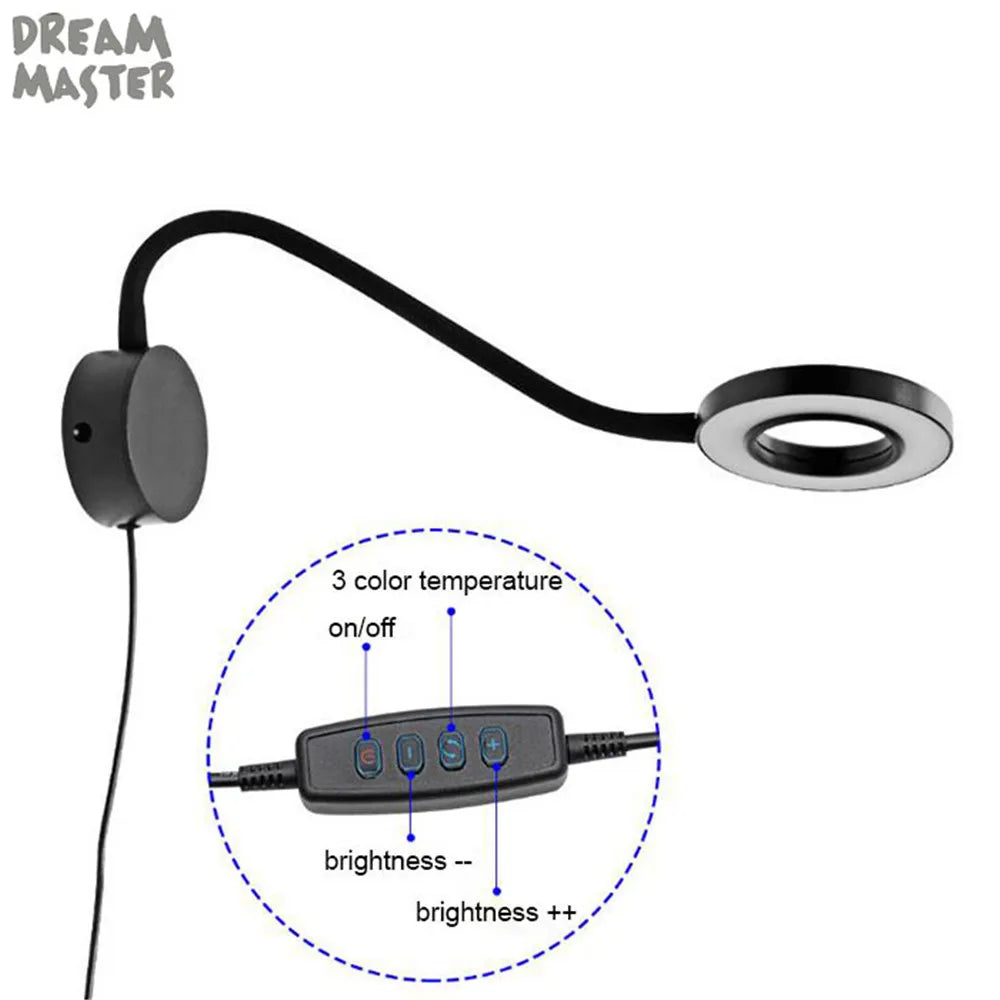 Dimmable LED Wall Lamp for Bedside Reading, USB Powered, Gooseneck Bedroom Light