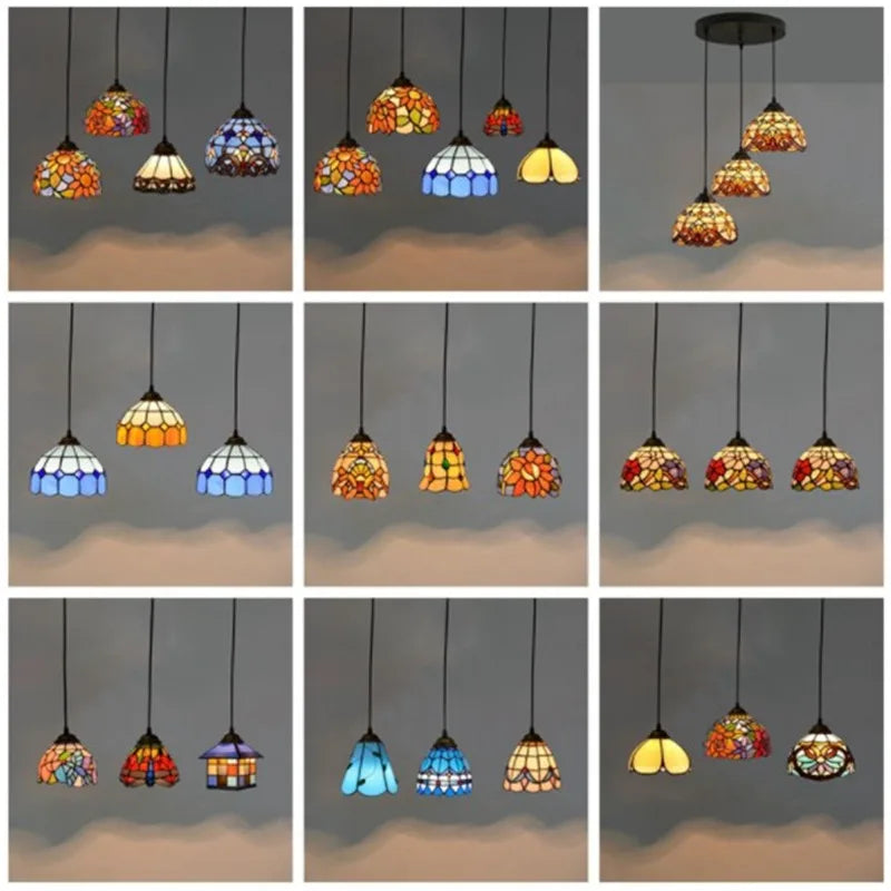 Stained Glass Pendant Light - Vintage Mediterranean Hanging Lamp for Home Decor