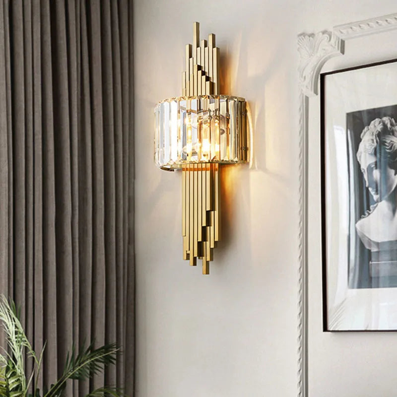 Crystal Gold Wall Lamp | Modern Minimalist LED Indoor Lighting for Living Room & Bedroom