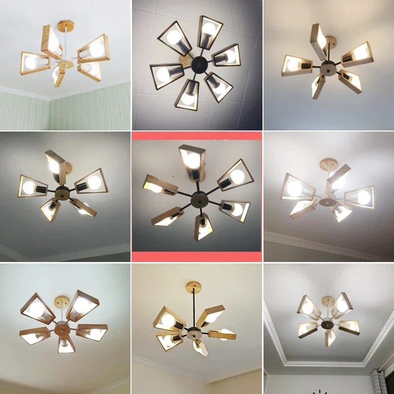 Windmill Wooden Chandelier - LED Loft Industrial Lighting for Home Decor