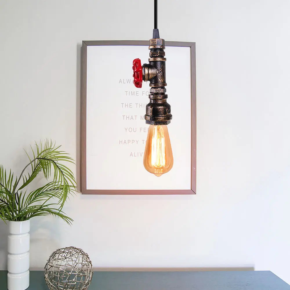 Industrial Iron Water Pipe Pendant Light - Retro E27 LED Hanging Lamp